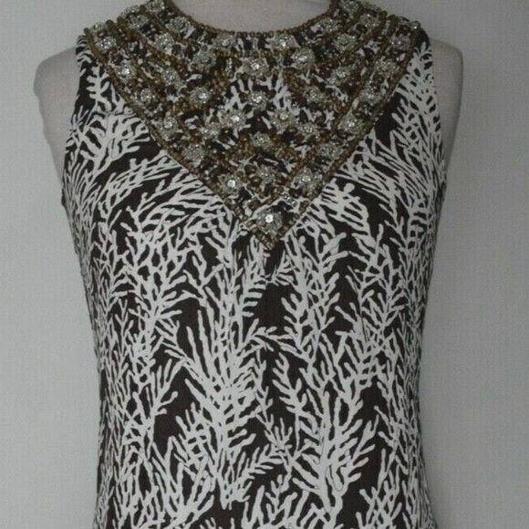 NWT TORY BURCH SANDRINE STUNNING BEADED jeweled SILK DRESS 8 CORAL PATTERN - Picture 1 of 7